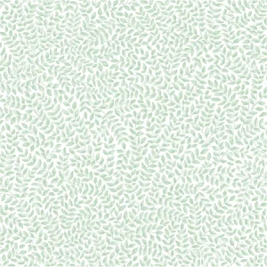 วอลเปเปอร์ ลายใบไม้เล็กๆ สีเขียว สีพื้นขาว No.25077-1