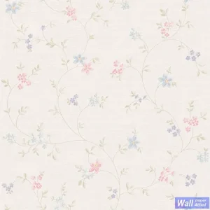 วอลเปเปอร์ลายดอกไม้สีชมพูฟ้า พื้นสีขาว