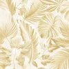 วอลเปเปอร์ลายใบไม้ทรอปิคอล สีครีมทอง No.52524-2