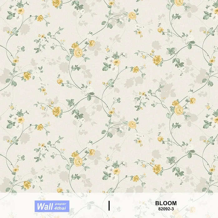 วอลเปเปอร์ลายดอกไม้สีเหลือง พื้นเทาอ่อน No.82092-3