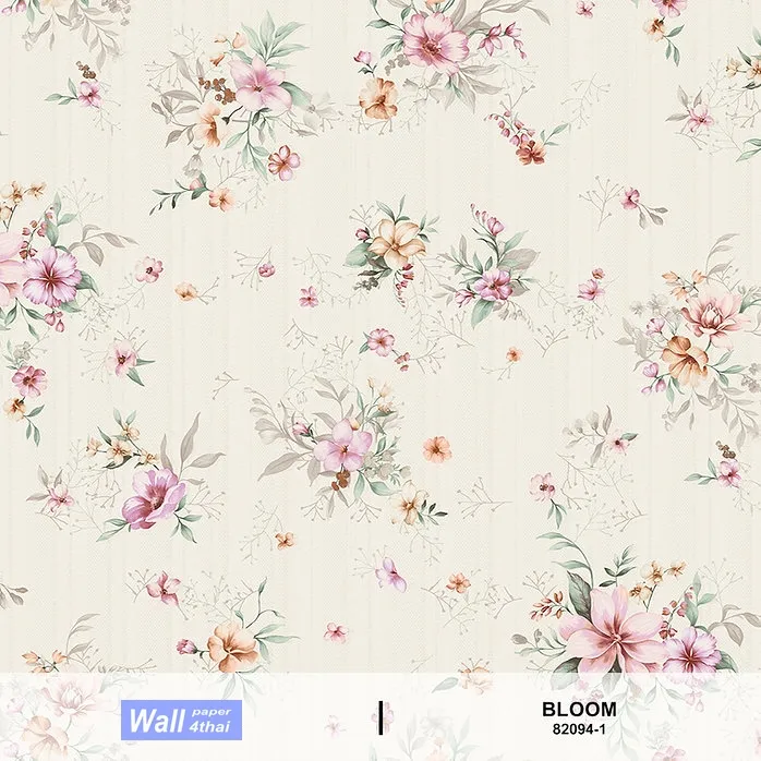 วอลเปเปอร์ลายดอกไม้สีม่วง พื้นสีขาว No.82094-1