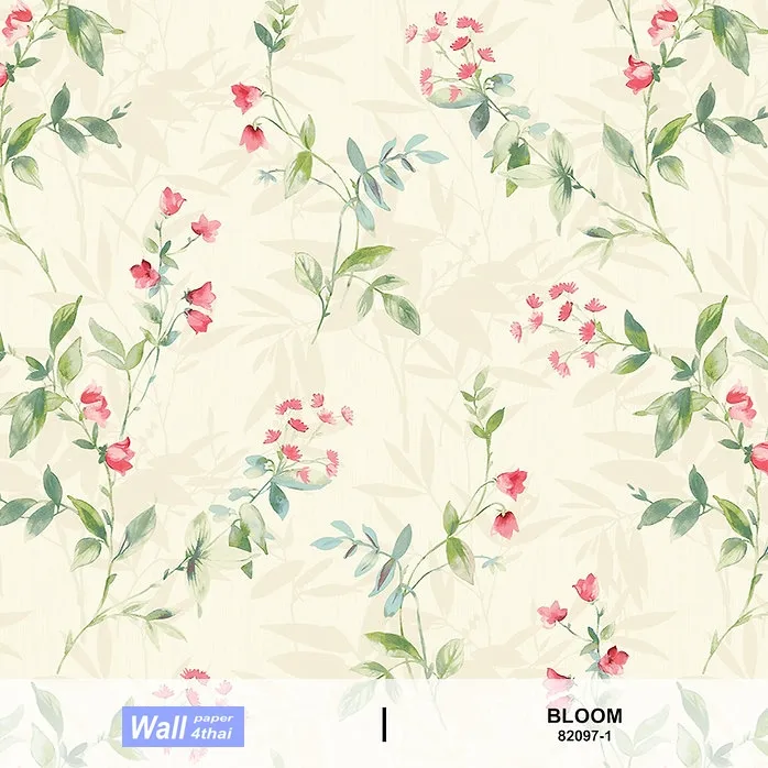 วอลเปเปอร์ลายดอกไม้สีแดง พื้นสีขาว No.82097-1