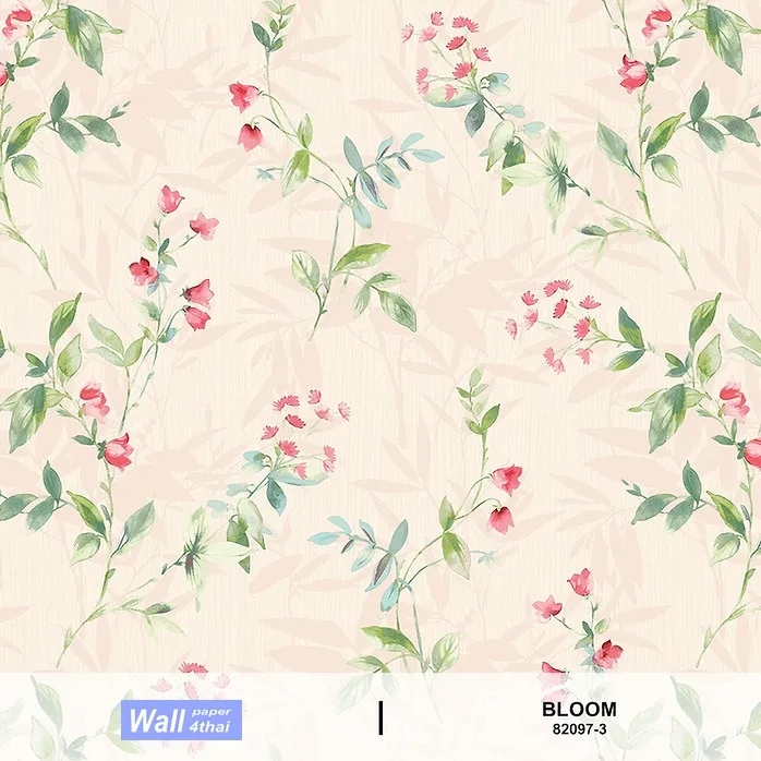 วอลเปเปอร์ลายดอกไม้สีแดง พื้นสีชมพูอ่อนอมขาว No.82097-3