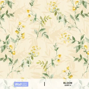 วอลเปเปอร์ลายดอกไม้สีเหลือง พื้นสีครีม No.82097-4