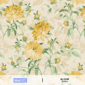 วอลเปเปอร์ลายดอกไม้สีเหลือง พื้นสีน้ำตาลอ่อน No.82100-3