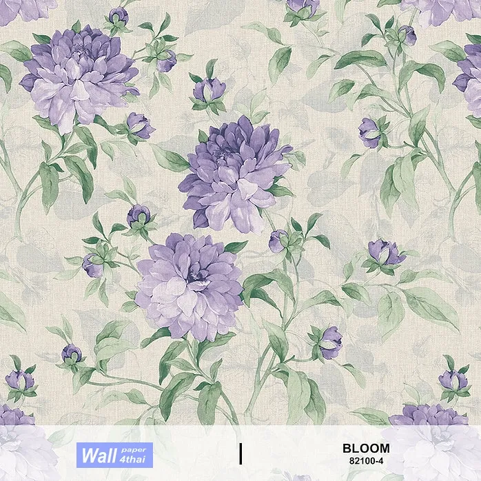 วอลเปเปอร์ลายดอกไม้สีม่วง พื้นสีเทา No.82100-4