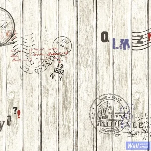 วอลเปเปอร์หน้ากว้าง ลายไม้ระแนงมีตราประทับ No.87004-1