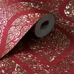 วอลเปเปอร์ลายเทพพนม สีทองพื้นสีแดง