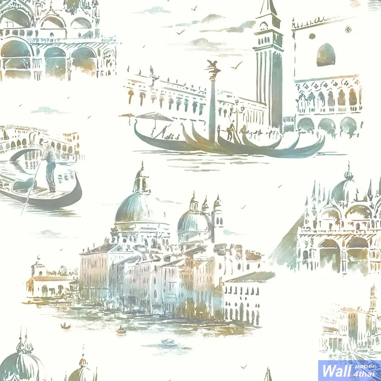 วอลเปเปอร์ภาพวาดเมืองเวนิช โทนสีฟ้าโอรส No.88100