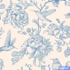 วอลเปเปอร์ลายดอกไม้และนกสีฟ้า พื้นสีครีม No.88110