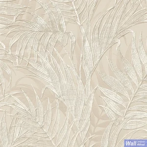 วอลเปเปอร์ติดผนังลายใบไม้ สีน้ำตาล เทกเจอร์ผ้าปัก No.GR322102