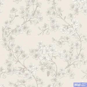วอลเปเปอร์ติดผนังลายดอกไม้ พื้นหลังสีเทาน้ำตาล เทกเจอร์ผ้าปัก No.GR322201