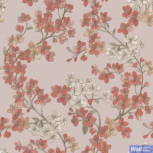 วอลเปเปอร์ติดผนังลายดอกไม้ พื้นหลังสีโอรส เทกเจอร์ผ้าปัก No.GR322204