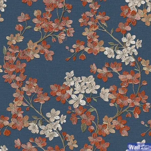 วอลเปเปอร์ติดผนังลายดอกไม้ พื้นหลังสีน้ำเงิน เทกเจอร์ผ้าปัก No.GR322206