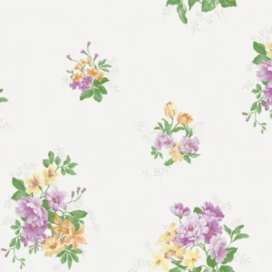 วอลเปเปอร์ลายดอกไม้สีม่วง พื้นสีเทาอ่อน No.70506-1