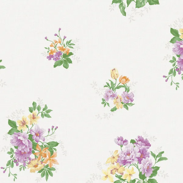 วอลเปเปอร์ลายดอกไม้สีม่วง พื้นสีเทาอ่อน No.70506-1