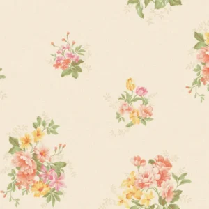 วอลเปเปอร์ลายดอกไม้สีส้มโอรส พื้นสีน้ำตาลอ่อน No.70506-3