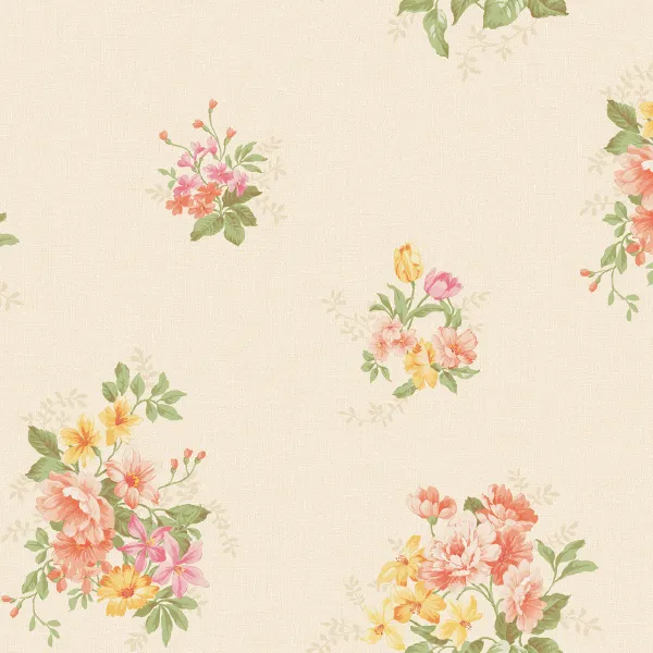 วอลเปเปอร์ลายดอกไม้สีส้มโอรส พื้นสีน้ำตาลอ่อน No.70506-3