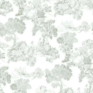 วอลเปเปอร์ลายภาพวาดสวนยุโรป สีฟ้าเขียว No.8341