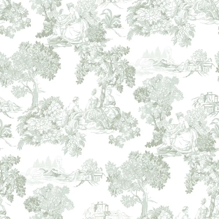 วอลเปเปอร์ลายภาพวาดสวนยุโรป สีฟ้าเขียว No.8341