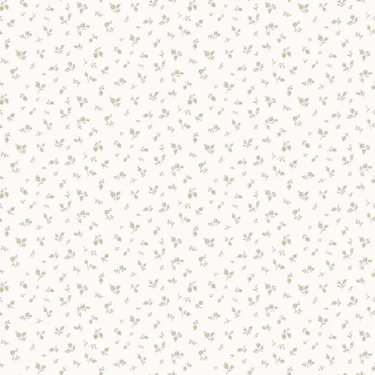 วอลเปเปอร์ลายดอกไม้เล็ก สีเหลืองทอง พื้นสีขาว No.84064
