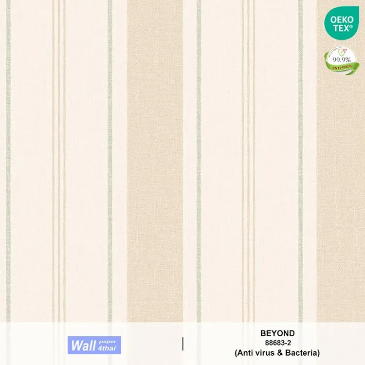วอลเปเปอร์ลายทางสีครีมน้ำตาล สลับสีเขียว ช่องขนาด 8 เซ็นฯ No.88683-2