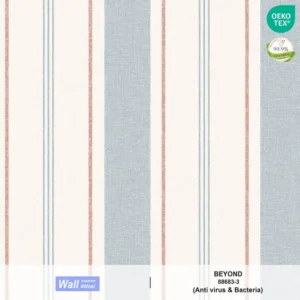 วอลเปเปอร์ลายทางสีขาวฟ้า สลับสีแดง ช่องขนาด 8 เซ็นฯ No.88683-3