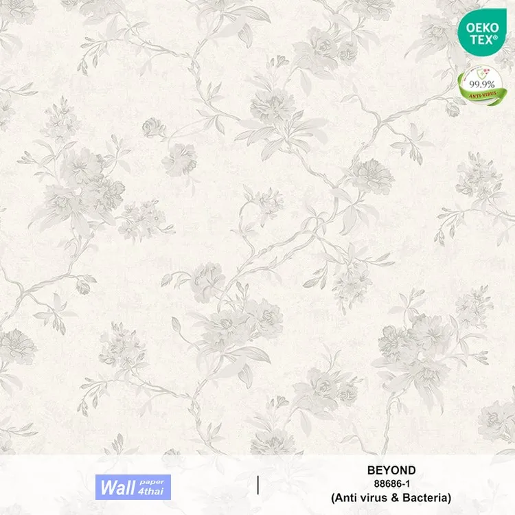 วอลเปเปอร์ลายดอกไม้วินเทจ ลายดอกกุหลาบสีเทา No.88686-1