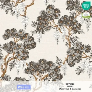 วอลเปเปอร์สไตล์ชิโนริ ลายดอกไม้สีดำ พื้นสีขาว No.88689-2