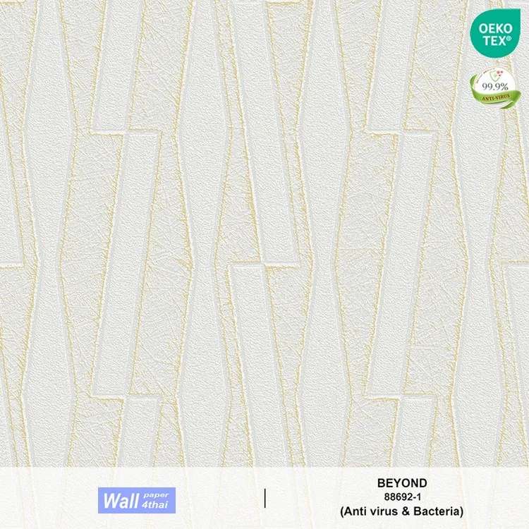 วอลเปเปอร์สไตล์โมเดิร์นมินิมอล พื้นสีเทาอ่อน ลายสีทองบาง No.88692-1