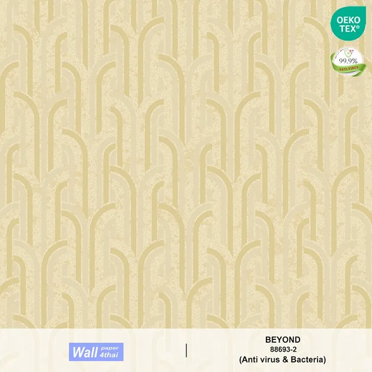 วอลเปเปอร์สไตล์โมเดิร์น ลายเรขาคณิต พื้นสีครีมทอง ลายสีทองและเงิน No.88693-2