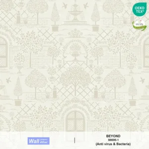 วอลเปเปอร์สไตล์Classic Eropean Garden พื้นหลังสีขาวครีม ลายสีเงิน No.88695-1
