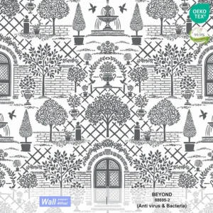 วอลเปเปอร์สไตล์Classic Eropean Garden พื้นหลังสีขาว ลายสีเขียวปนดำ No.88695-2