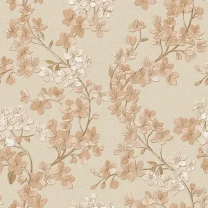 วอลเปเปอร์ลายดอกไม้สีครีมโอรส พื้นสีน้ำตาลอ่อน No.SV1004-2