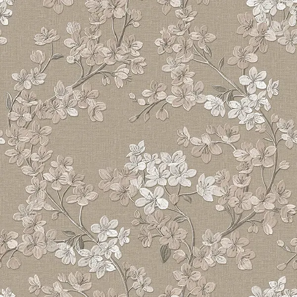 วอลเปเปอร์ลายดอกไม้สีน้ำตาล พื้นสีเทา No.SV1004-3